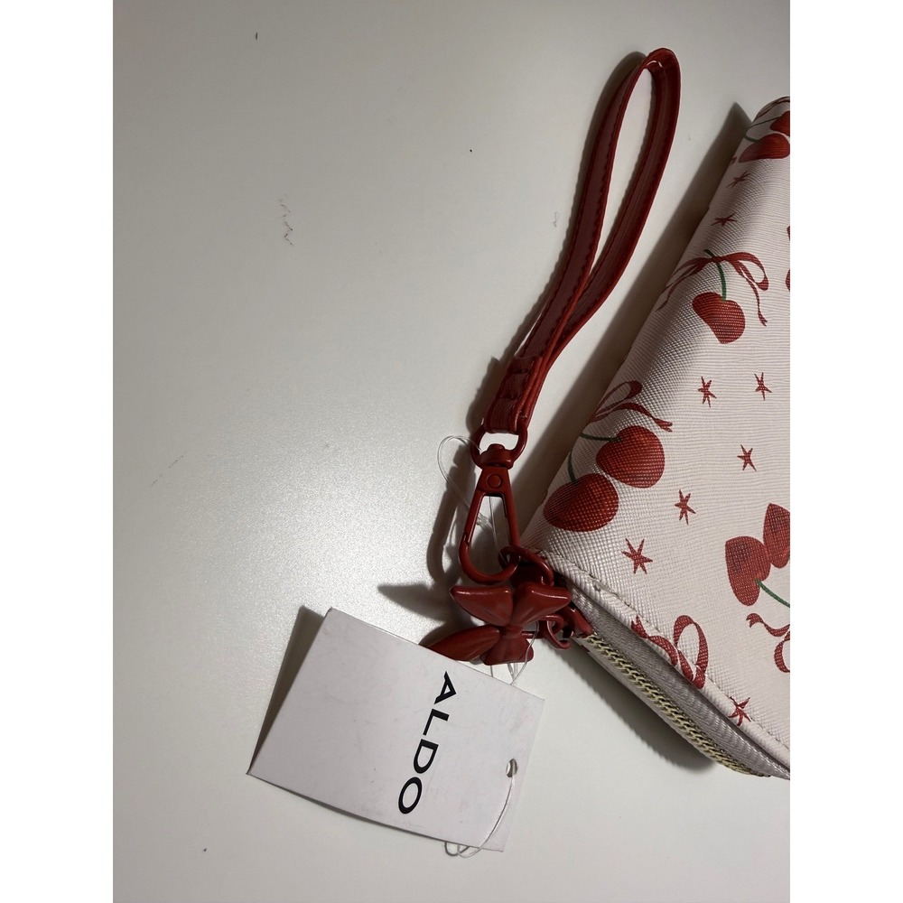 Aldo Cherry Heart Bow Print Zip Around Wristlet Wallet Detachable Strap NEW - Picture 3 of 8